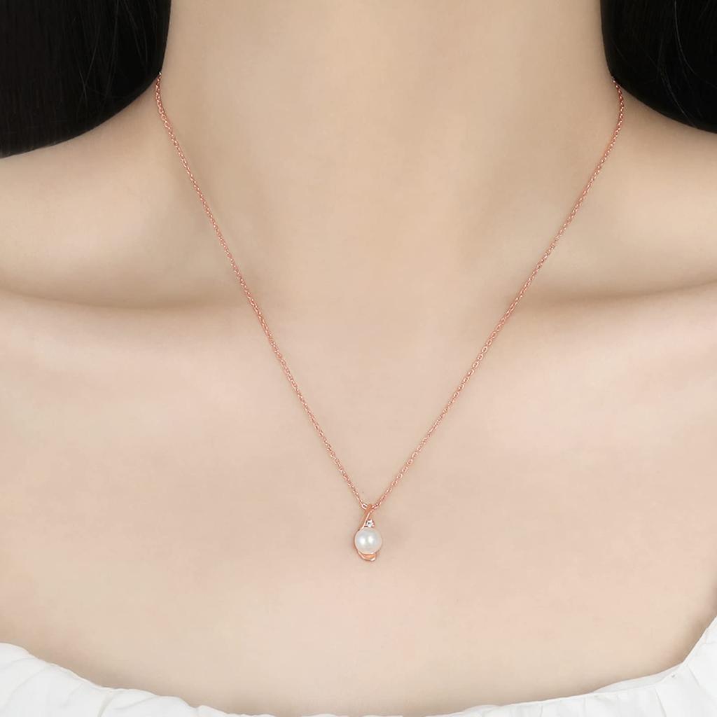 Necklace for 18K gold 925 freshwater cubic zirconia rose with genuine jewelry [Pasurohu] women, K18, coating, silver, pearl, pearl, 6.5mm, top-quality