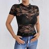 Summer New Style Round-neck Single-layer Lace Slim-fit T-shirt for Women with A Small Collar