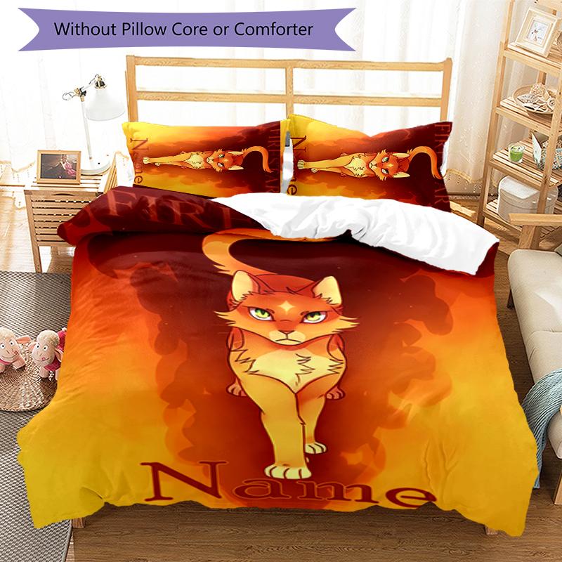3pcs Custom Name Warriors Cats Bedding Set Duvet Cover Closure Includes 1 Duvet Cover & 2 Pillowcases for All Seasons Bedroom Decor