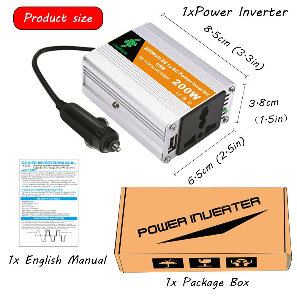 Wechselrichter 12V auf 220V/110V, 100W/150W/200W/250W Auto-Wechselrichter USB