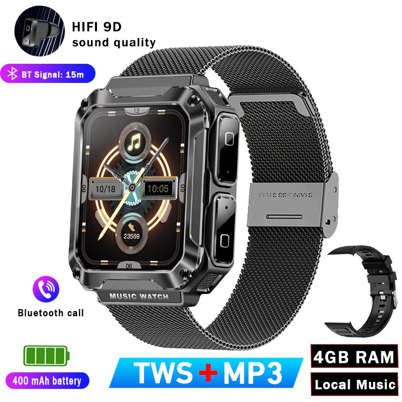 Smart Watch 3 In 1 Wireless Headset 4gb Memory 400 Mah Battery 1.96 Inch Screen Bluetooth Call Smartwatch Men Women+box
