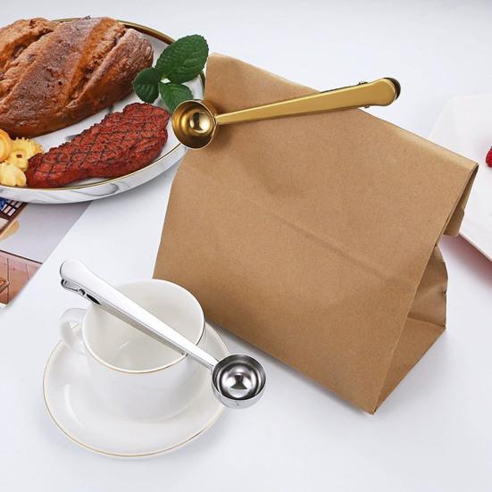 2-in-1 Löffel und Beutelclip, Messlöffel aus Edelstahl, Multifunktionaler Pulverversiegler für Milchkaffee, Luftdichter Clip
