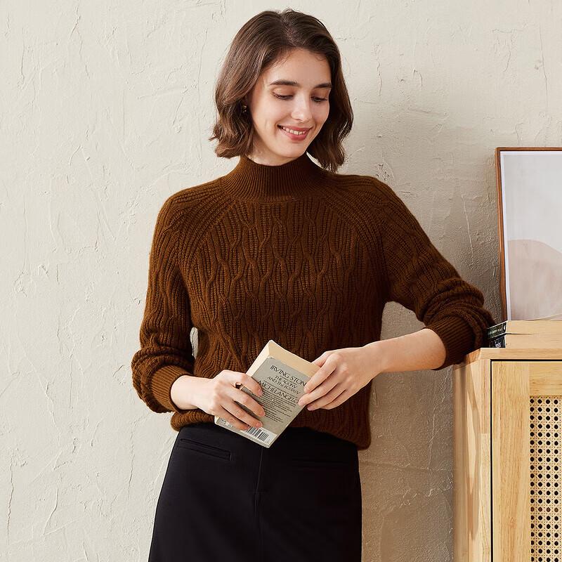 Comen Boca Women's Cable Knit Cashmere Half-Turtleneck Sweater