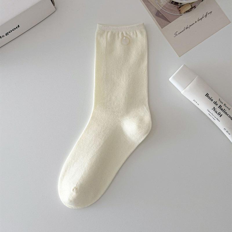 Buttoned Socks - Children's Spring Pure-color Versatile Mid-calf Socks, Pile Socks, Combed Cotton Mid-calf Socks