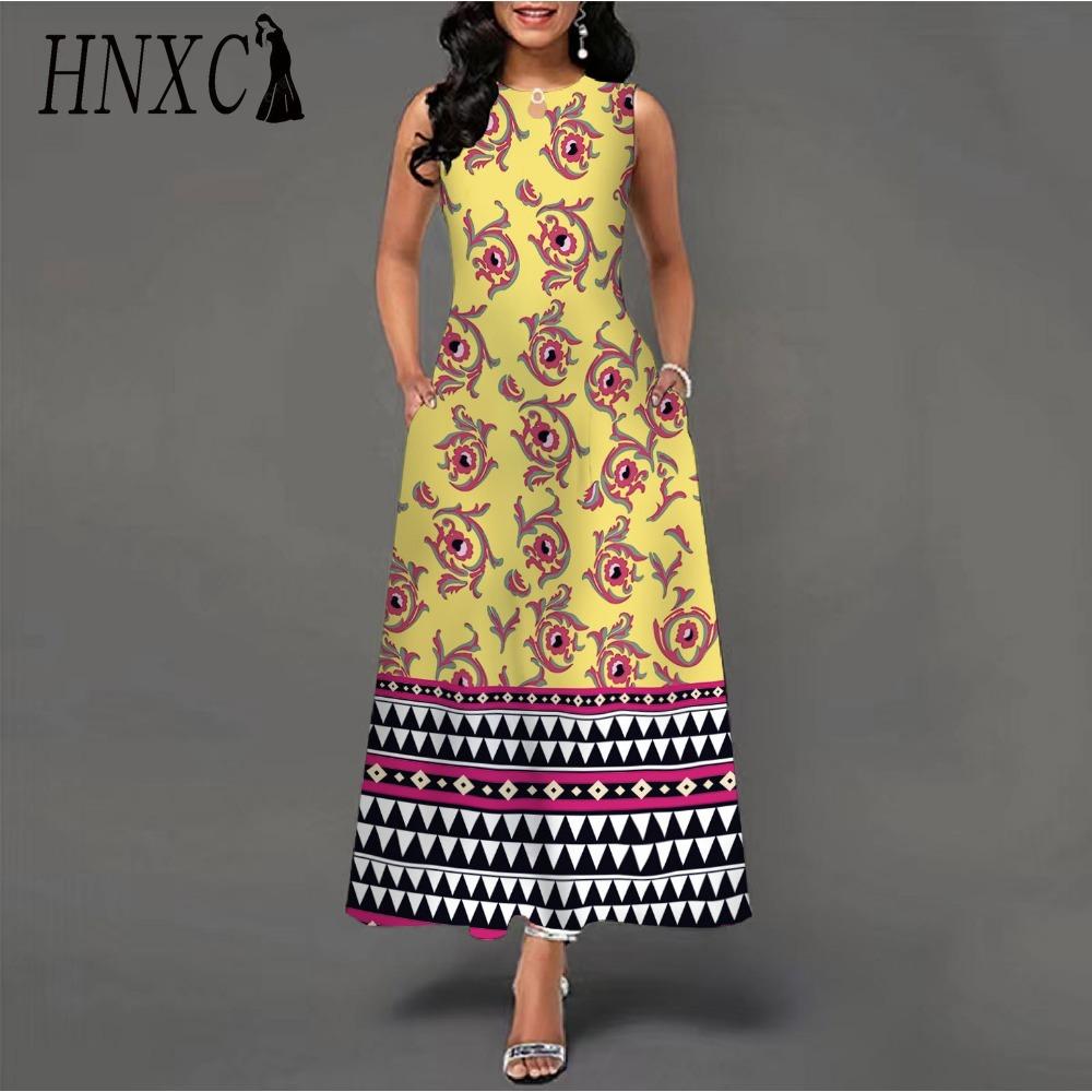 HNXC 48 barev Nové dámské volné vintage květinové volánové šaty Befree šaty Velká letní párty Tílka Elegantní maxi šaty