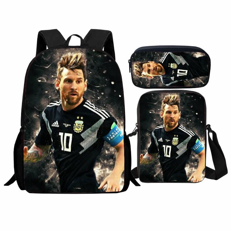 Printed Football Star Student Schoolbag Three-piece Set, Casual Cr7 Backpack, Messenger Bag, Pencil Bag, Men and Women
