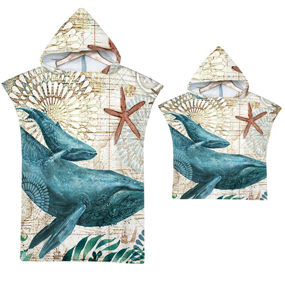 Sea Turtle Bath Towel Quick-drying Hooded Cape Large Towel Microfiber Beach Towel Wetsuit Adult Parent-child Poncho Bathrobe