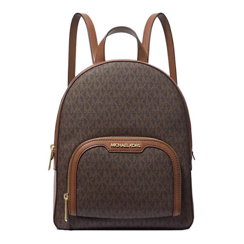 MICHAEL KORS Jaycee brand logo printed zipper closure design, artificial leather backpack, medium size, unisex couple size, brown коричневый