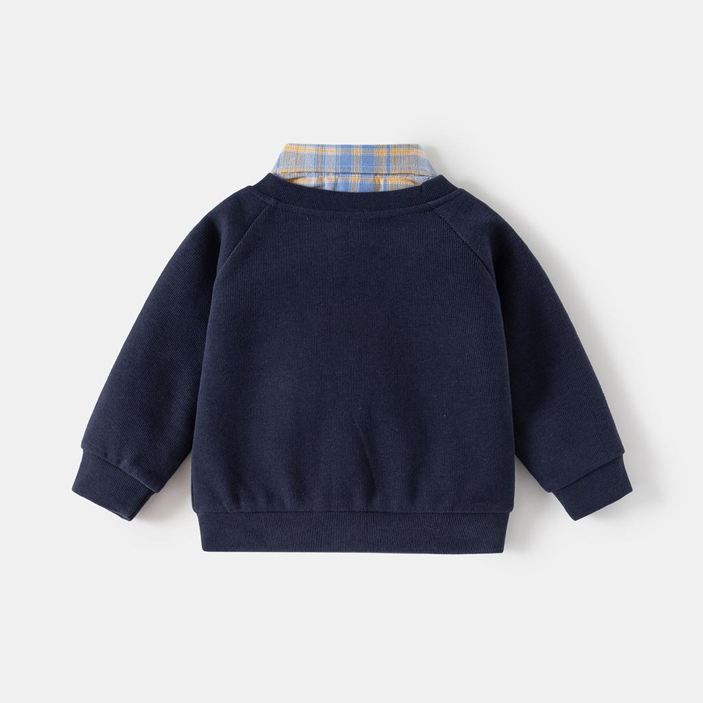 Baby Boys Spring Casual Sweatshirt Faux Two Piece Cartoon Long Sleeve Top for Toddler Boys