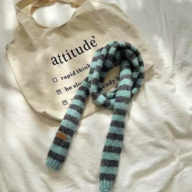 

Women S Thin Narrow Long Colorful Striped Scarf Autumn Winter Design Girl All-Match Decorative Scarf as the picture