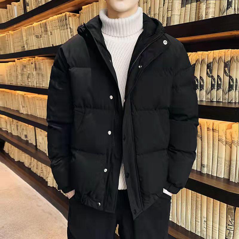 Pánska páperová bunda Zimná Hrubá Teplá Vatovaná Bunda s Kapucňou Kabát Jednofarebný Zips Gombíky Kabáty Chlebová Bunda