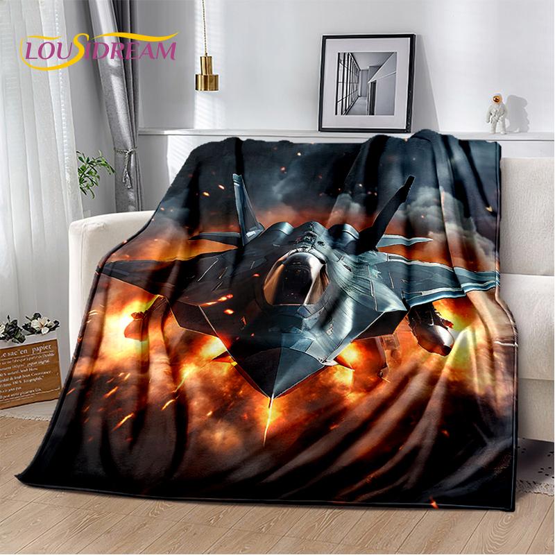 3D Space Spitfire Aircraft  Air Force Jet Fighter Cartoon Blanket,Soft Throw Blanket for Home Bedroom Bed Sofa Cover Child Gift