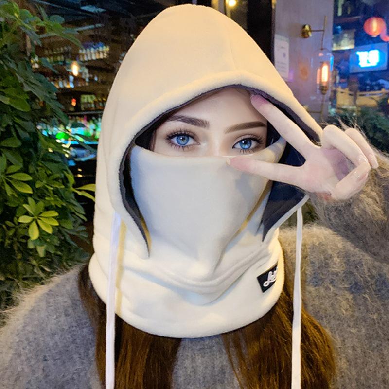 Windproof Hat for Men's New Winter Integrated Scarf Outdoor Cycling Ear Protection Warm Cotton Hat Cold Proof Plus Velvet Leeve Hat