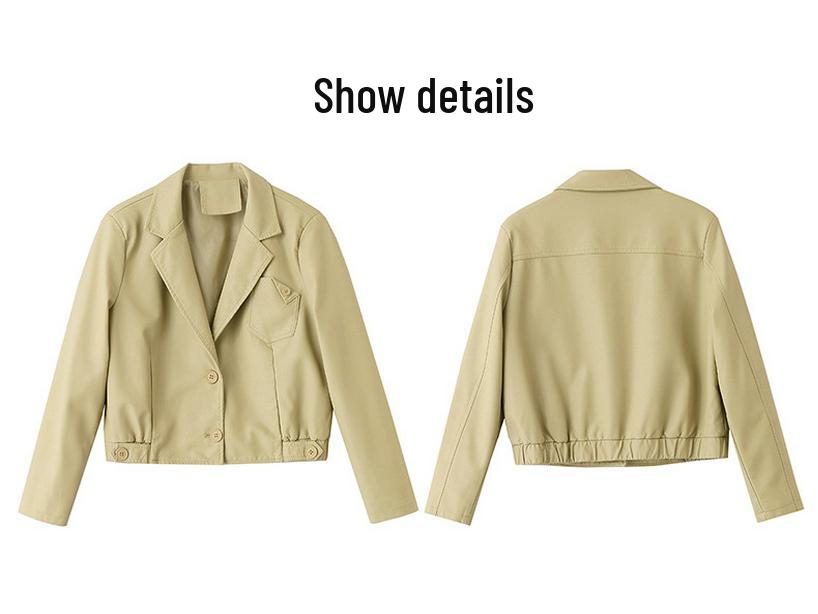 Damska casualowa kurtka z kołnierzykiem w stylu garniturowym ze skóry PU - Styl Wiosna/Jesień 2025 XG9958