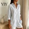 Women Collared Shirts Striped Shirt for Summer Autumn, Button Down Single Machine Washable Breasted Blouse, Dressy Casual Long Sleeve Top Breathable