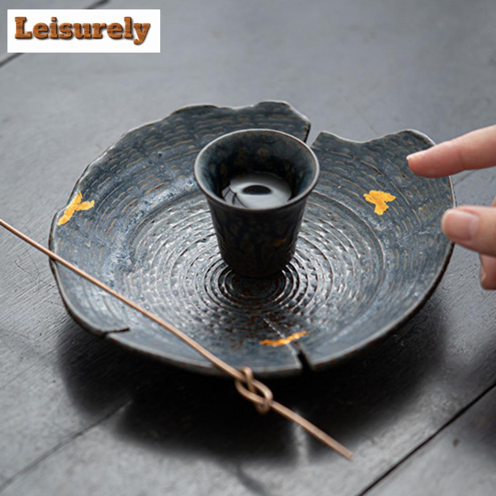 Retro Bronze Glazed Pot Bearing Holder Ancient Old Rock Mud Dry Brew Table Tea Tray Refreshment Fruit Plate Chinese Tea Set Gift