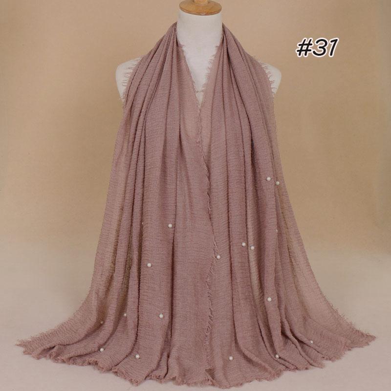 New Plain Crinkled Cotton Muslim Hijab Scarf Women Ladies Scarfs Shawls Head Wrap Pearl Beads Head Scarves Soft Muffler Stole