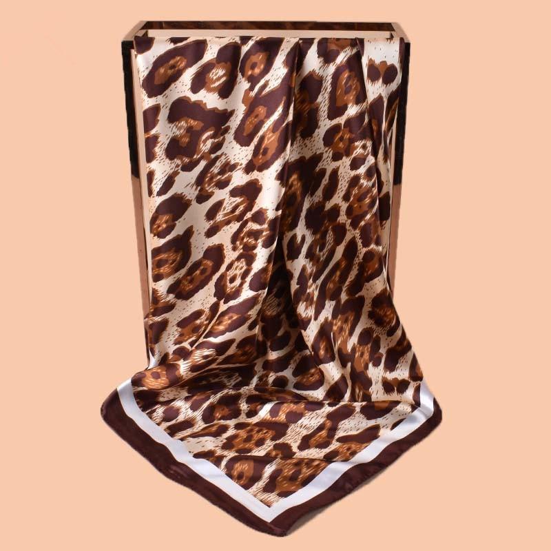 Leopard Square Silk Scarf Women Luxury Design Satin Print Hijab Scarves Pareo Bandana Ladies Shawl Wrap Headband Foulard 90*90cm