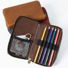 Genuine Leather Zipper Pencil Case Retro Zip Pen Pouch For School Students Supplies Gifts Cowhide Pencil Bag with Pen Slots