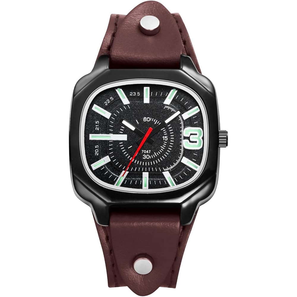 Square Unisex Leather Strap Sports Watch Waterproof Analog Quartz Fashion Watch for Casual Use