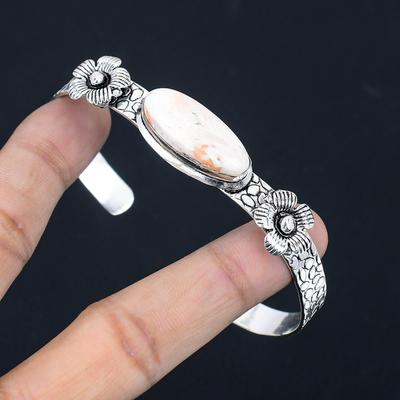 Womens Day Deal Scolecite Gemstone 925 Silver Trendy Flower Boho Bangle Bracelet