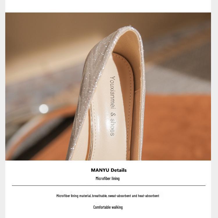 French Sequin High Heels: Xiuhe Wedding Dress Pointed Toe Flats for Women