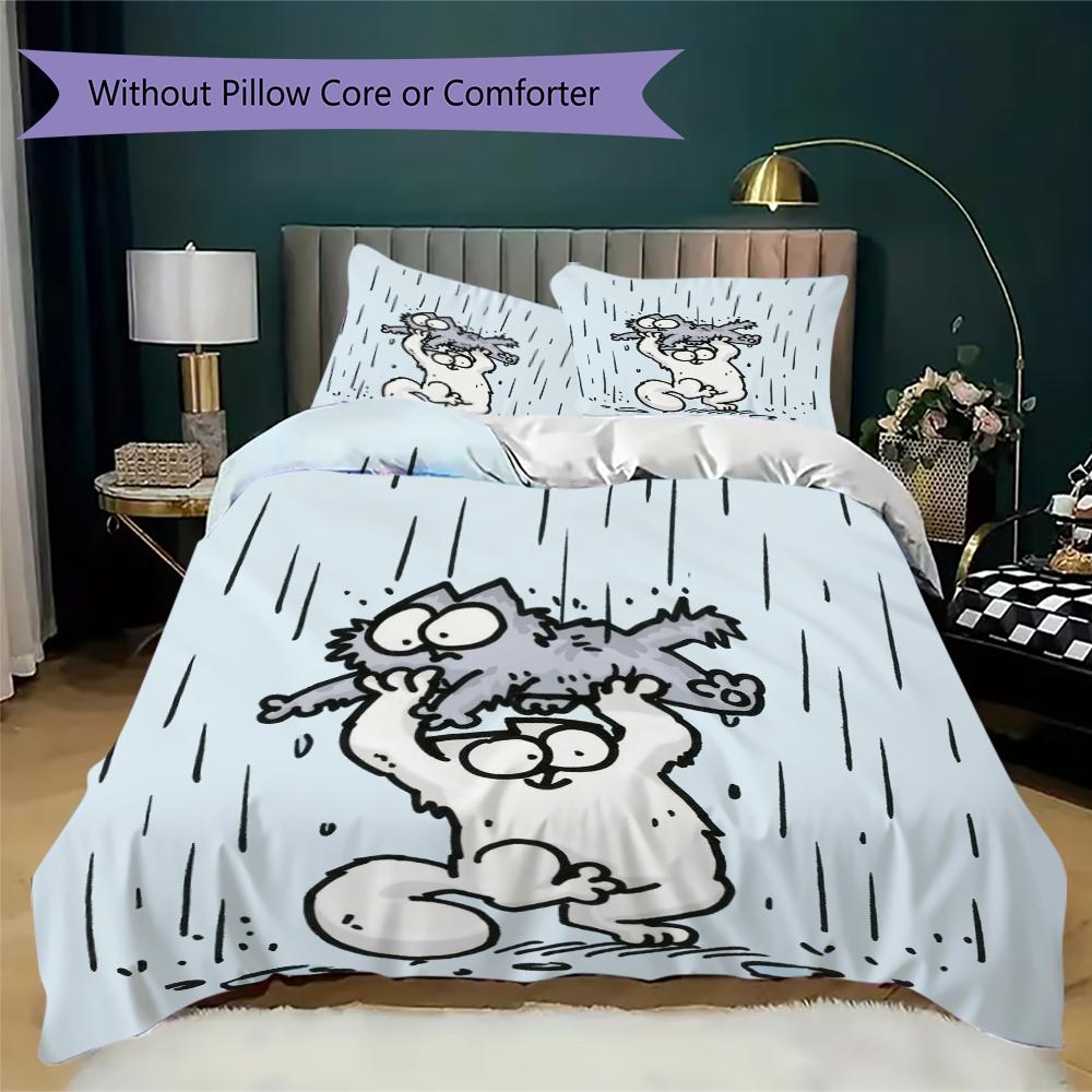 Simon's Cat Muster Bettwäsche Steppset Steppbezug Kissenbezug Heimdekoration Geburtstagsgeschenk (1 * Bettbezug + 2 * Kissenbezug ohne Füllung)