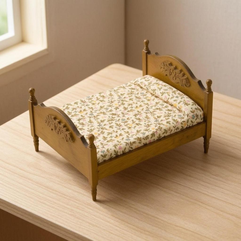 Ornate Carved Miniature Bed Realistic 1:12 Scale Dollhouse Double Handmade