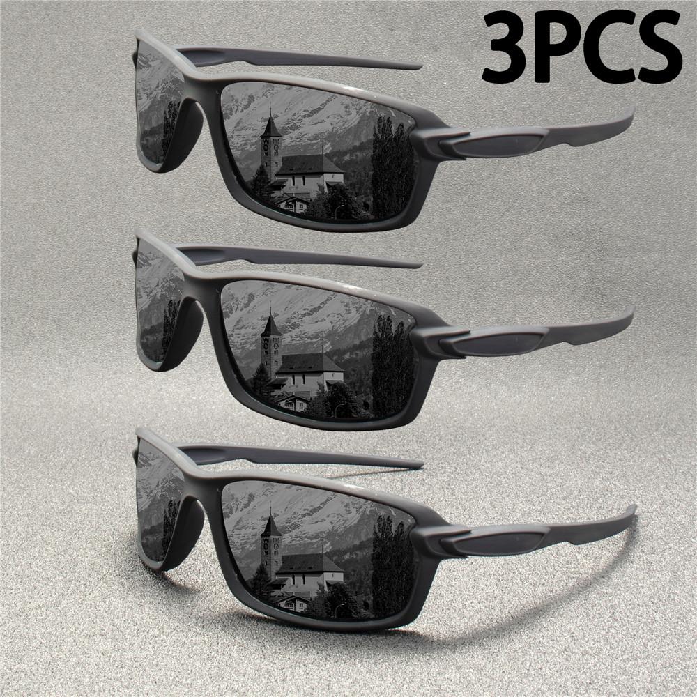 3PCS New Men Sunglasses Brand Designer Square Sports Sun Glasses Male Driving Fishing Goggle Women Travel Eyewear