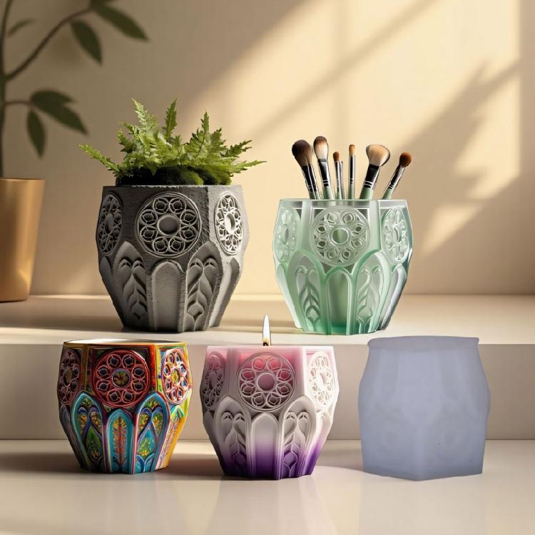 Silicone Church Window Mold Reusable Craft Tool For Resin Planter Jewelry ContainerDetailed Emboss Design Easy Demolding