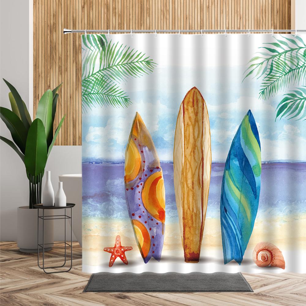 Forest Camping Poster Shower Curtain Camper Car Woods Bathroom Bath Decors Outdoor Landscape Backdrop Cloth 3D Room Curtains Set
