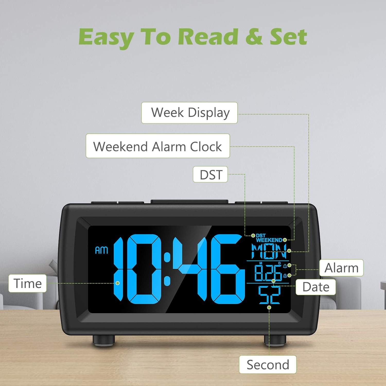 KeeKit Alarm Clock Radios, Digital Dual Alarm with Brightness Dimmer, USB Port, Radio Desk Clock with Snooze, Large LED Display, Bedside Digital FM