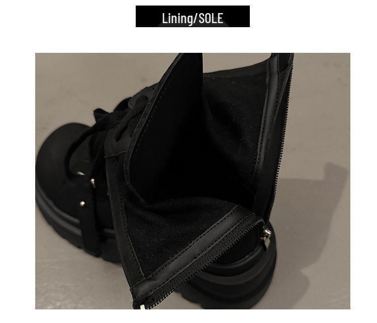 Leder-Denim-Plateau-Martin-Stiefel im europäischen Stil - Damen 2025 Neue höhenverlängernde Motorrad-Kurzstiefel, kleine Größen