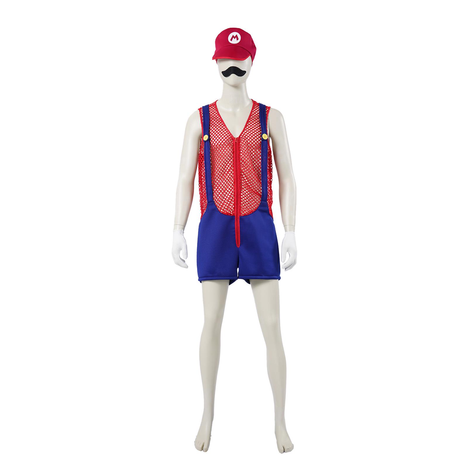 

New European and American Mario Anime Costume Set: Adult Hat, Gloves, Beard, Suspenders Suit for Men. Large