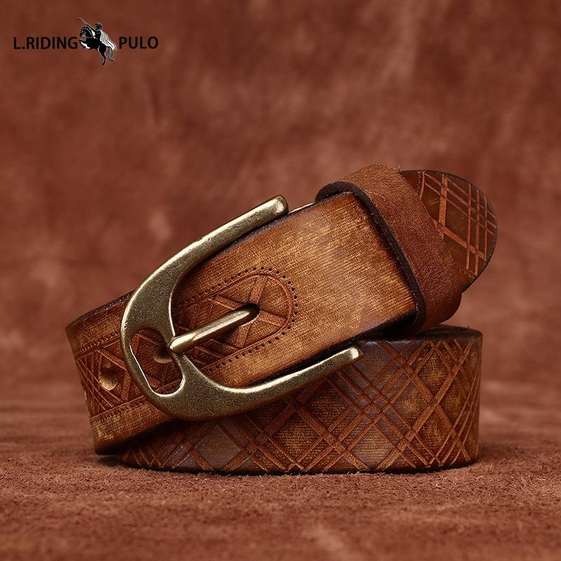 Personalized Diamond Embossed Leather Belt for Men, Genuine Top Layer Cowhide Retro Casual Belt