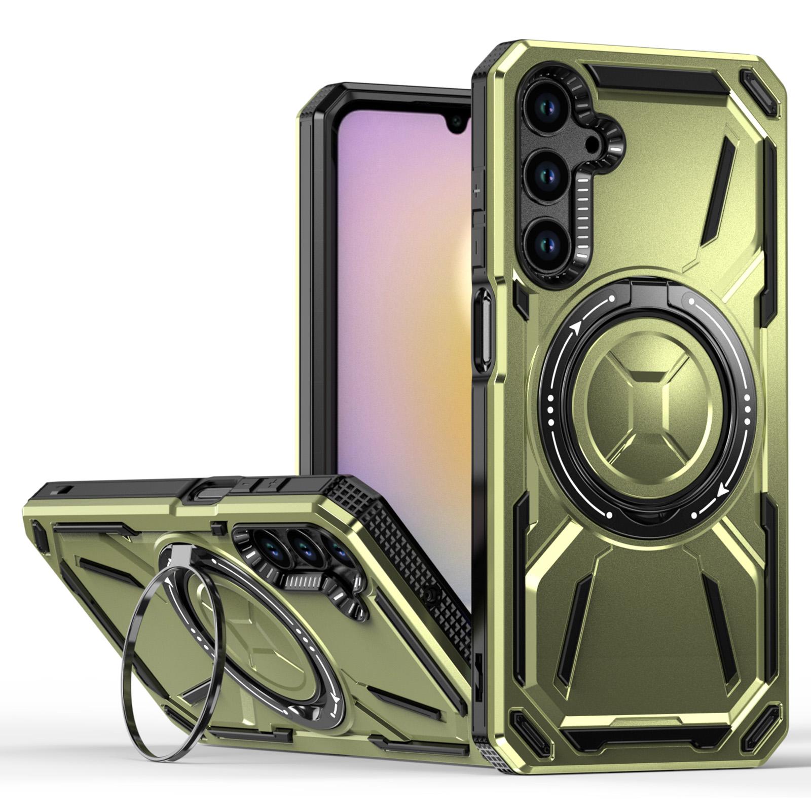 

For Samsung Galaxy A25 5G (Global) (161.0 X 76.5 X 8.3mm) Magnetic Case Kickstand Hybrid Phone Cover Green