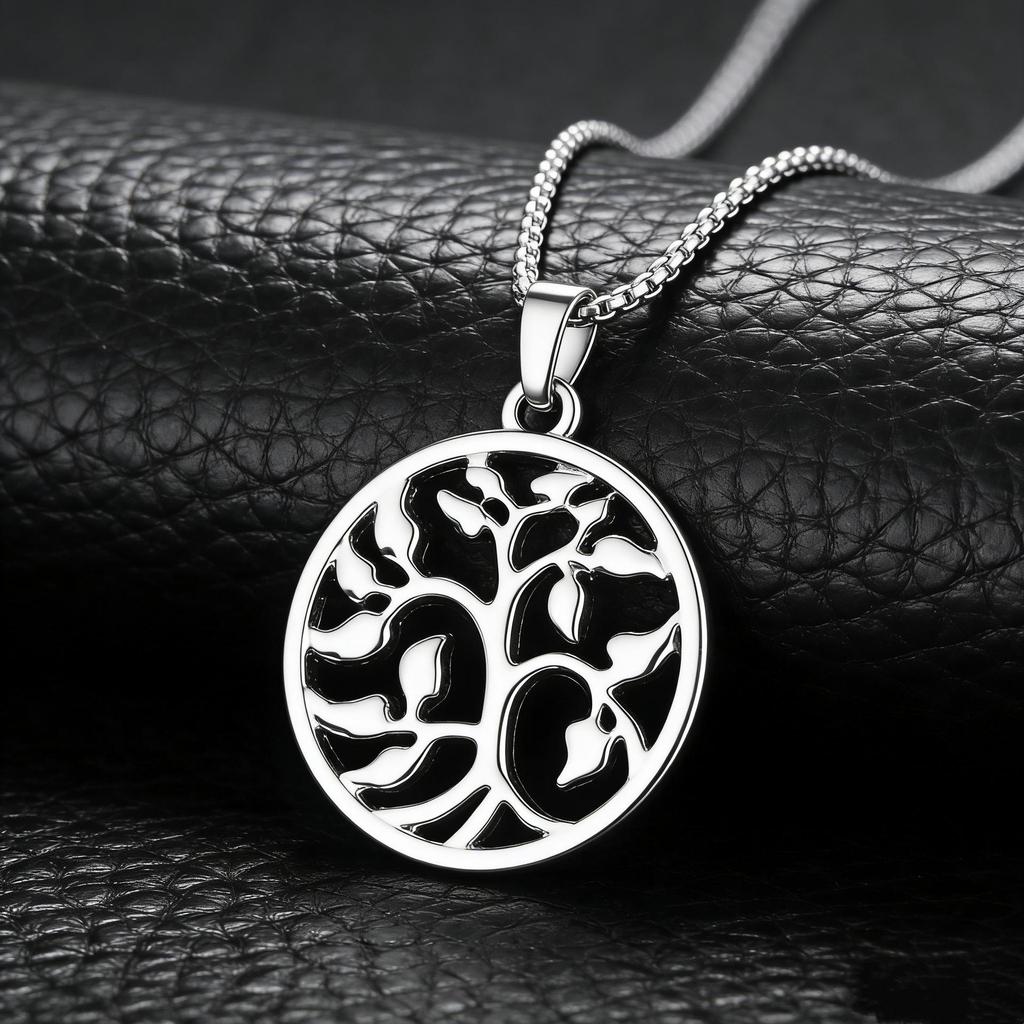 European & American Style Hollow Tree of Life Stainless Steel Pendant Necklace