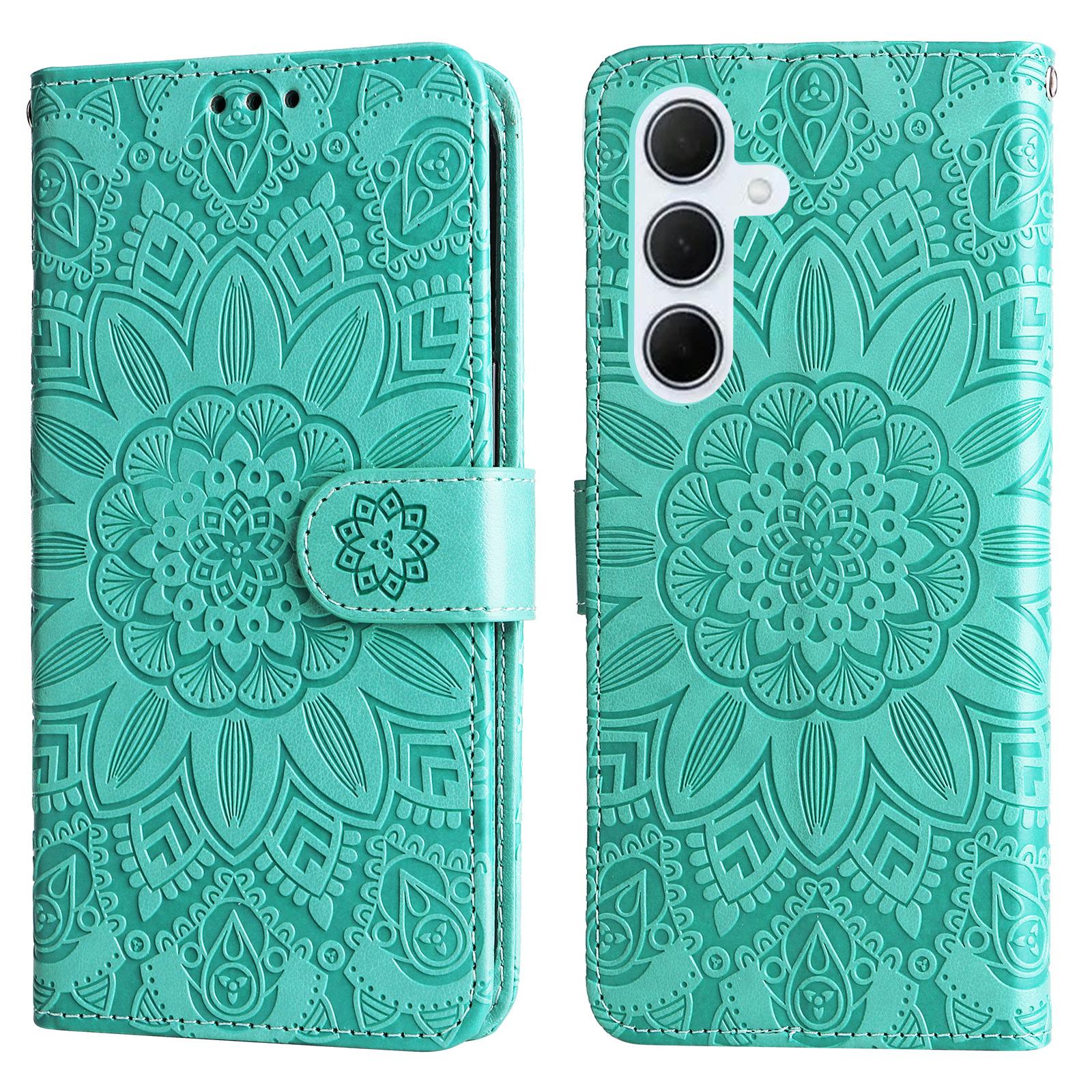 

For Samsung Galaxy M35 5G Wallet Case PU Leather Sunflower Phone Cover Stand View Green