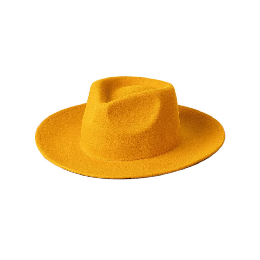 Europe, America autumn and winter new fashion simple wool felt wide brim jazz hat women's casual concave thermal top hat tide