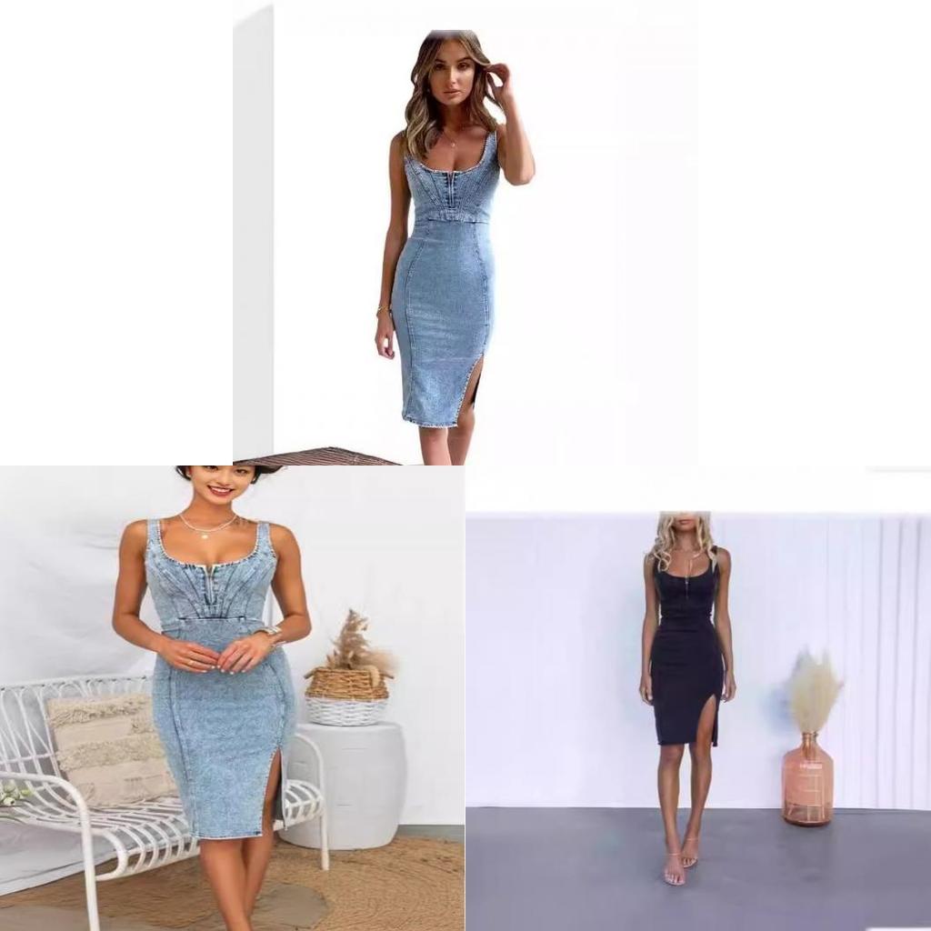 Vestido Casual de Algodón y Mezclilla con Diseño de Empalme para Vacaciones de Verano en la Playa