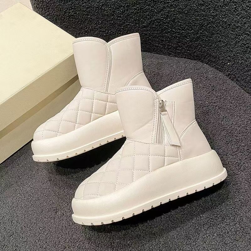 Snow boots women's 2024 winter waterproof and velvet warm high-top Northeast large cotton shoes non-slip white bread women's shoes tide