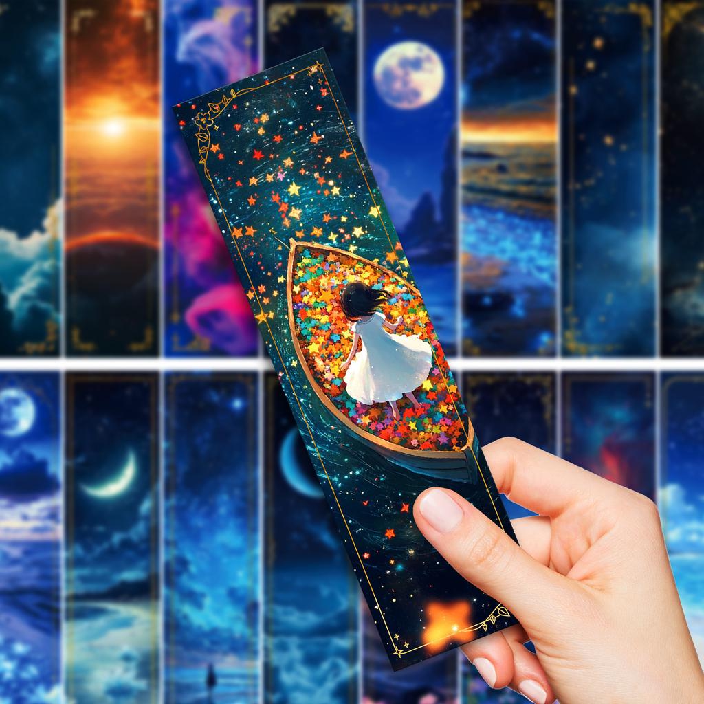 20 Fantasy Night Starry Sky Theme Anime Style Paper Bookmarks Merchandise Bookmarks