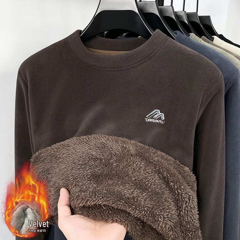 Men s Trendy Winter Coral Fleece Double-Sided Hoodie - Super Thick, Plus Velvet, Round Neck Base Layer XL