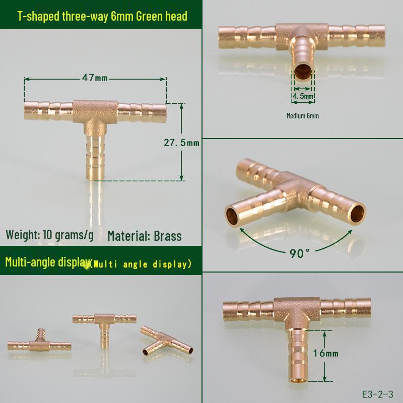 Brass Pagoda Head Insert for Gas Hose, Natural Gas Pipeline Connector 8/12, Pneumatic Fittings Inline Cross Tee