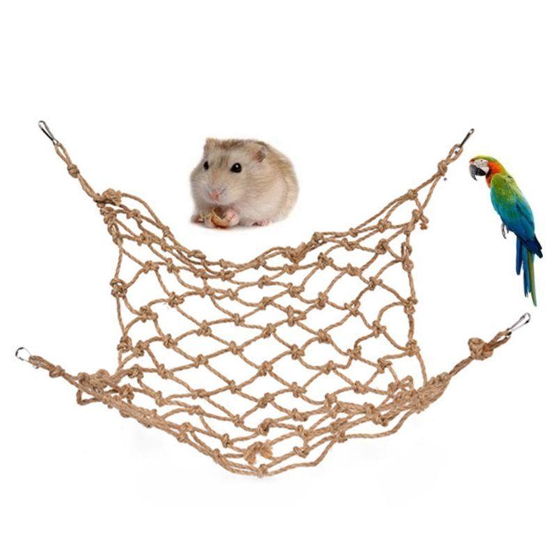 Bird Hanging Toy Hemp Rope Swing Toy Parrot Climbing Rope Net with 4 Metal Hooks Bird Cage Easy to Install