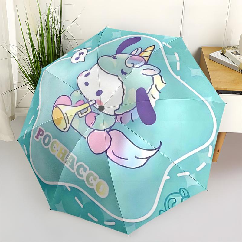 1pc Pochacco Unicorn Automatic Folding Umbrella - Portable 3-Fold Design with Iron Frame, Perfect for Outdoor Use, Festive Gifts, Travel, Daily Use, a