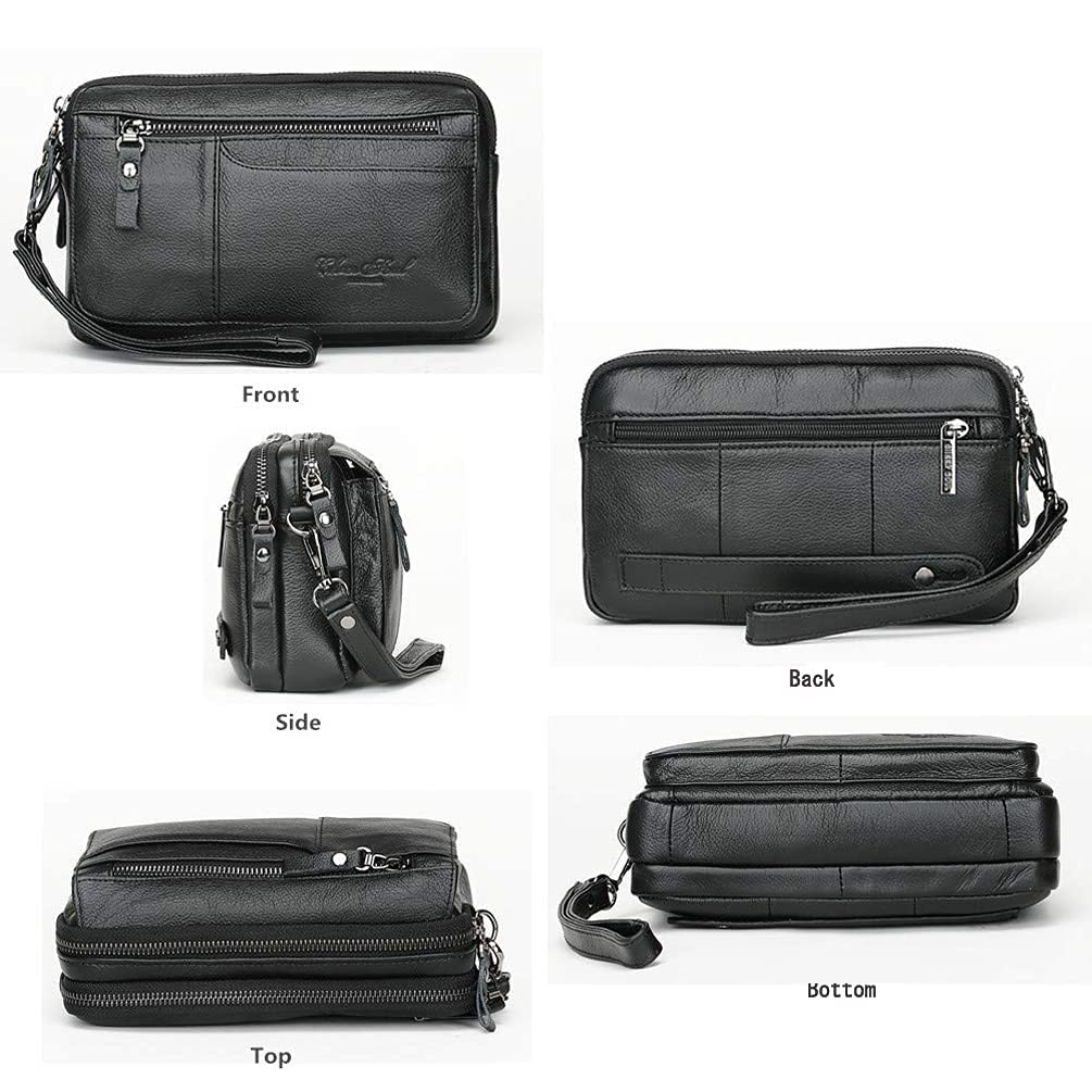 Meigardass Clutch Second Genuine Popular Clutch Large Capacity Men's Bag, Bag, Leather, Bag, Simple, Lightweight, (Black-3)