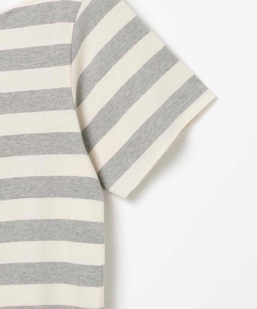 MILLO WOMEN Off-Shoulder Striped T-Shirt [Melange Gray]