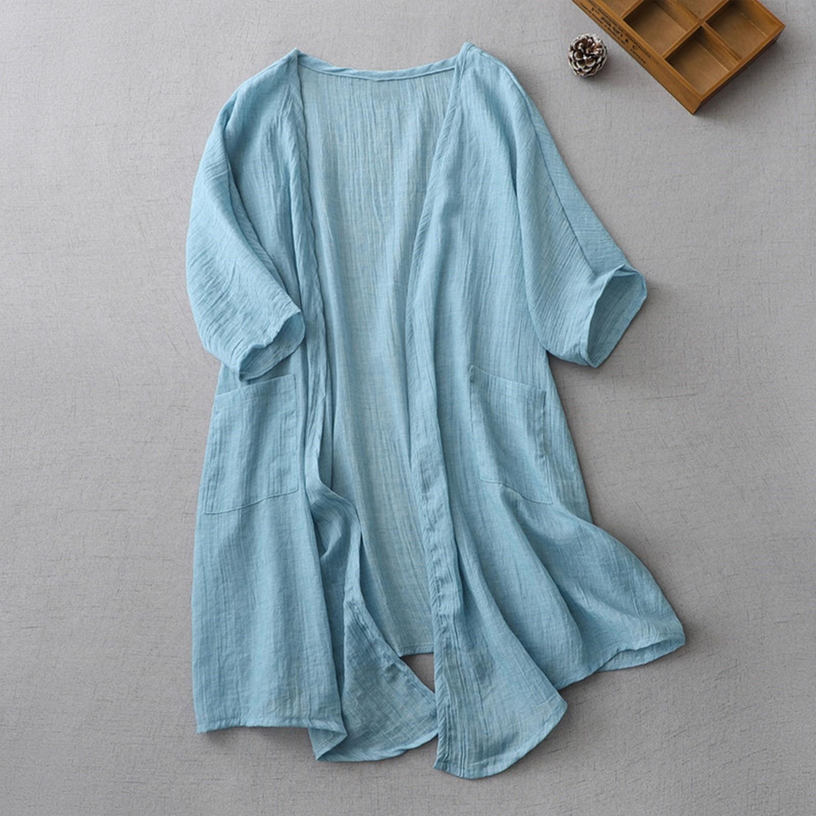 

Women s Fashion Thin Loose Cardigan Mid-Length Shawl Jacket Large Size Sun Shirt XL небо синє кольору