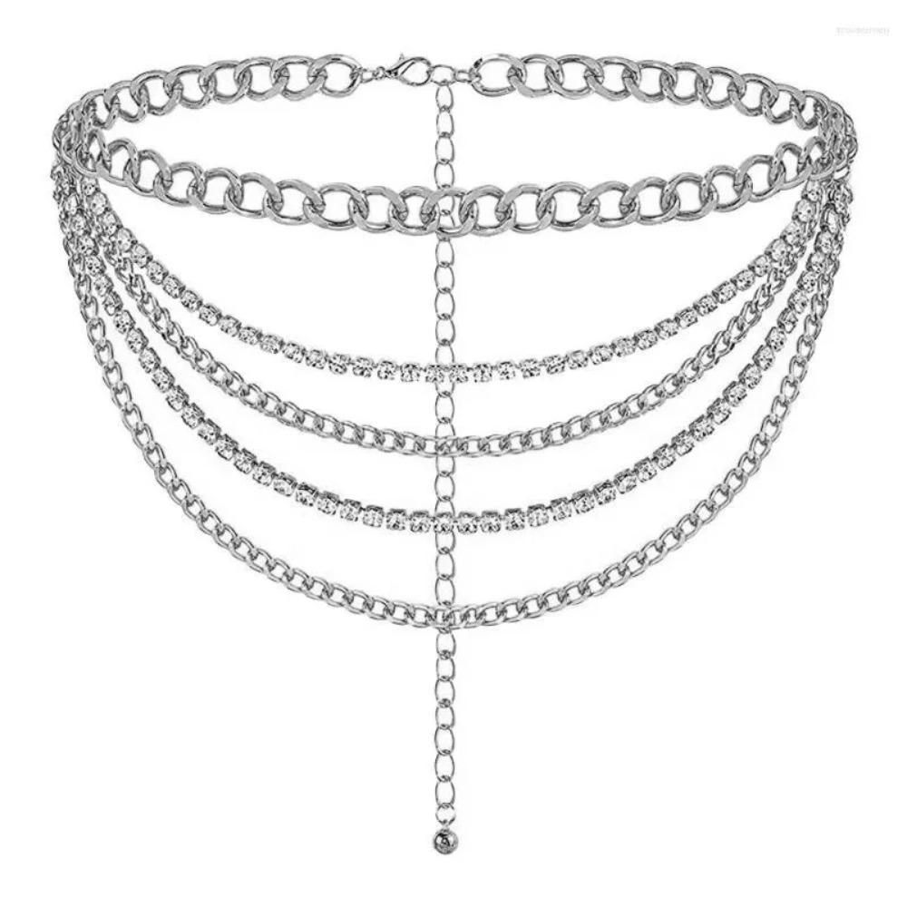 Rhinestone Inlaid Body Chain Multi Layer Design Rhinestone Belt Fashion Waist Chain Party Wear
